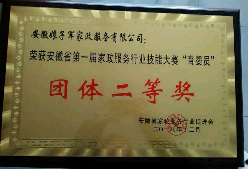 安徽省家政服务行业技能大赛团体二等奖