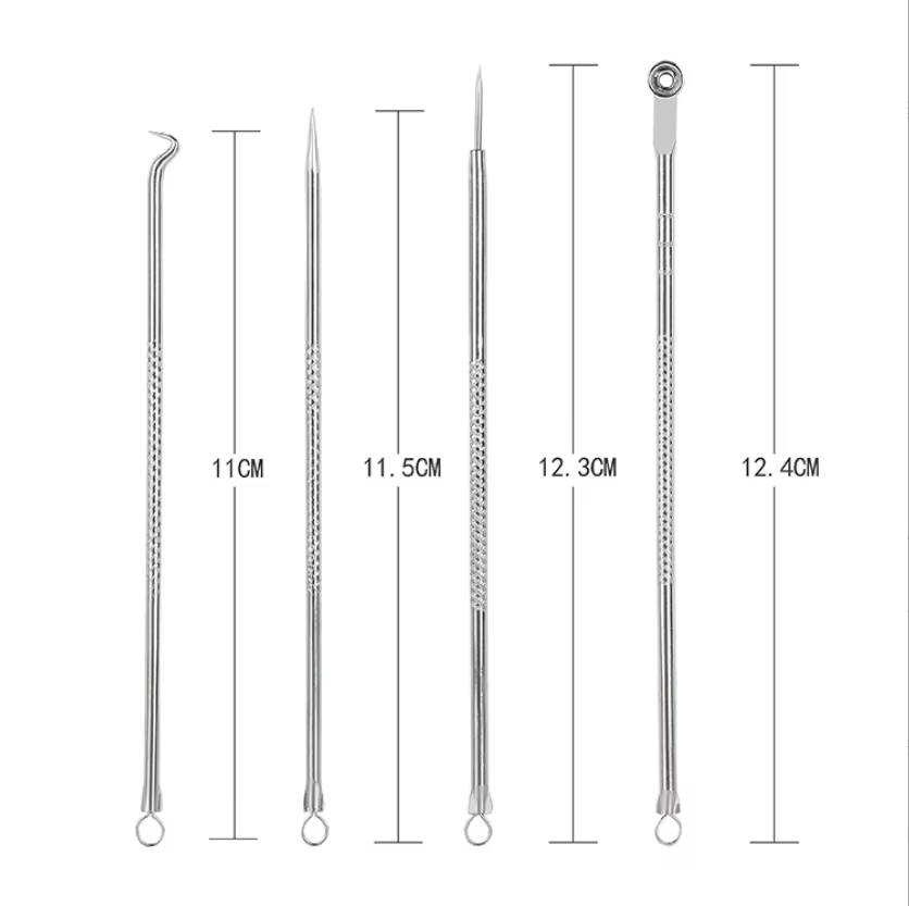 Professional 4-Piece Acne Needle Set - Stainless Steel Blackhead Remover Tools 13